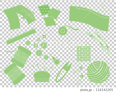 手工藝品中使用的工具插圖集,單色,綠色 手工藝品中使用的工具插圖集,單色,綠色 118142205