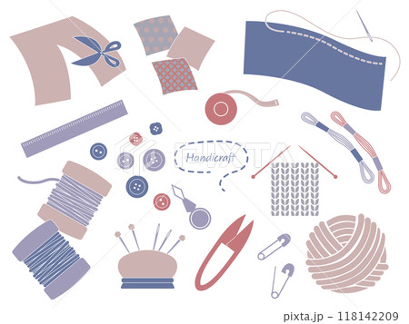 手芸で使う道具のイラストセット、落ち着いた大人 手芸で使う道具のイラストセット、落ち着いた大人 118142209