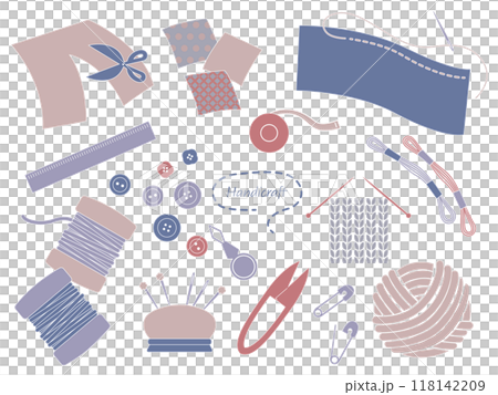 手芸で使う道具のイラストセット、落ち着いた大人 手芸で使う道具のイラストセット、落ち着いた大人 118142209