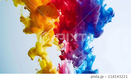 Vibrant Multicolored Ink Clouds in Water Creating Abstract Patterns_2 118143221