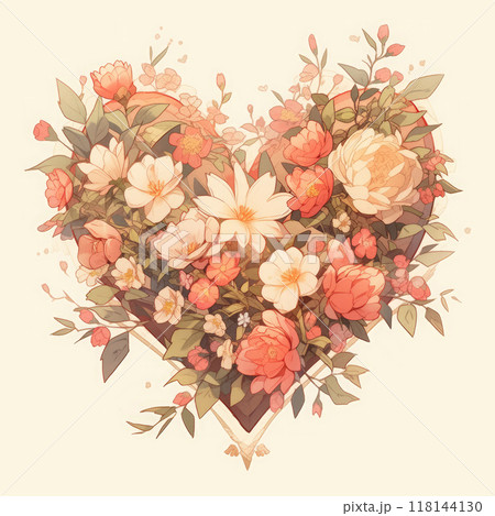 Vintage heart with flowers and leaves. Vector illustration for your design Vintage heart with flowers and leaves. Vector illustration for your design 118144130