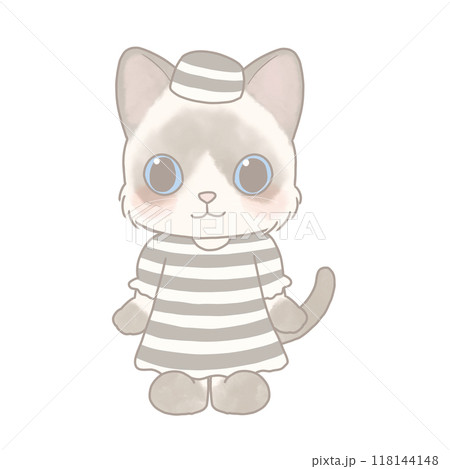 ハロウィンの仮装をした猫のイラスト 囚人服 ハロウィンの仮装をした猫のイラスト 囚人服 118144148