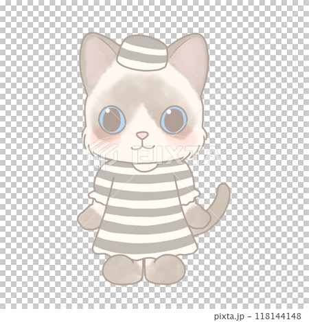 ハロウィンの仮装をした猫のイラスト 囚人服 ハロウィンの仮装をした猫のイラスト 囚人服 118144148