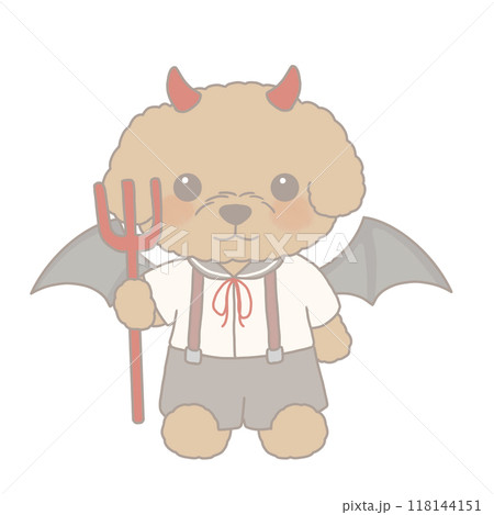 ハロウィンの仮装をした犬のイラスト 小悪魔 ハロウィンの仮装をした犬のイラスト 小悪魔 118144151