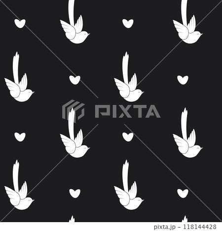 Birds and hearts seamless pattern 118144428