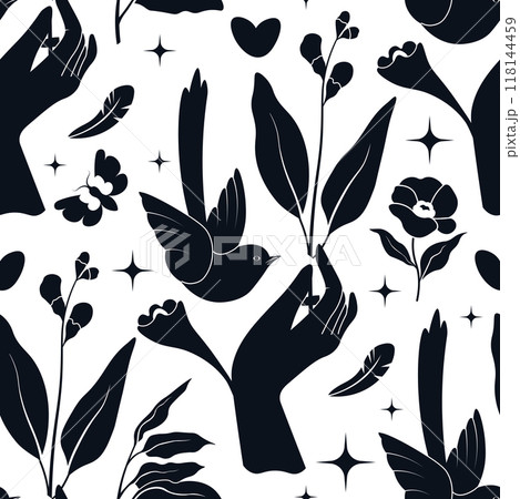 Hands Birds Floral Pattern vector 118144459