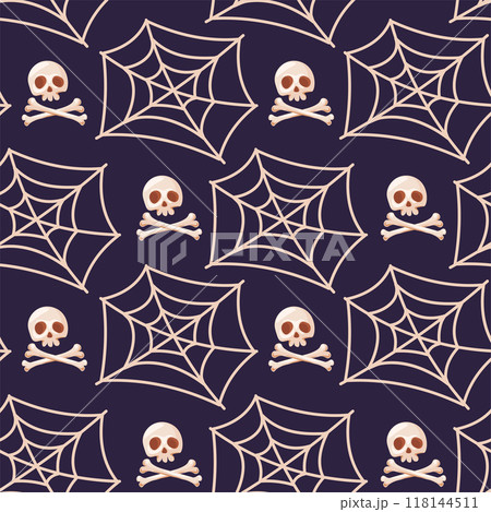Skull and Spider Web Seamless Pattern 118144511
