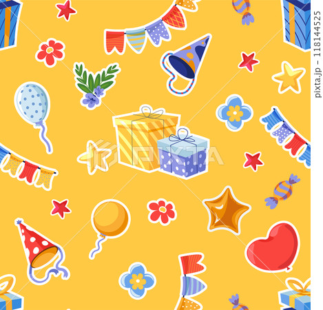 Yellow Birthday Seamless Pattern vector Yellow Birthday Seamless Pattern vector 118144525