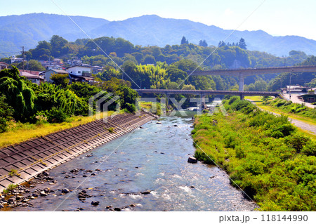 天女橋／三峰川より上流／弁財天橋、高遠大橋方向を望む(長野県伊那市)【2024.9】 118144990