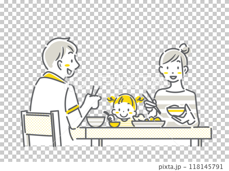 一家人在家吃飯 — 簡單時尚的線條畫插圖 一家人在家吃飯 — 簡單時尚的線條畫插圖 118145791