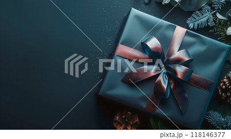 Elegant Gift Box with Blue Ribbon - Festive and Stylish_3 118146377