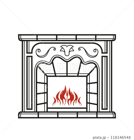Furnace outline editable stroke icon. Fireplace sign. Vector illustration. Thin line icon for web and mobile, modern minimalistic flat design. Furnace outline editable stroke icon. Fireplace sign. Vector illustration. Thin line icon for web and mobile, modern minimalistic flat design. 118146548