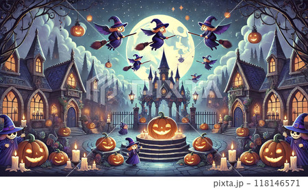 ハロウィンのかぼちゃが舞う ハロウィンのかぼちゃが舞う 118146571