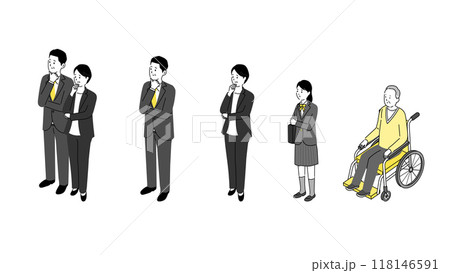 いろいろな人物の全身のイラストセット、スーツ姿の若い男女 いろいろな人物の全身のイラストセット、スーツ姿の若い男女 118146591