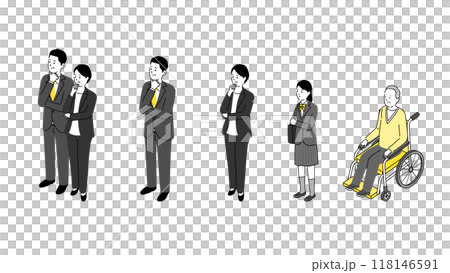 いろいろな人物の全身のイラストセット、スーツ姿の若い男女 いろいろな人物の全身のイラストセット、スーツ姿の若い男女 118146591