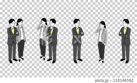 いろいろな人物の全身のイラストセット、スーツ姿の若い男女 118146592