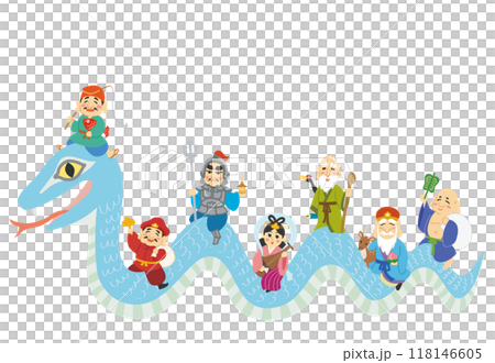 New Year's card illustrations Year of the Snake Seven Lucky Gods 118146605