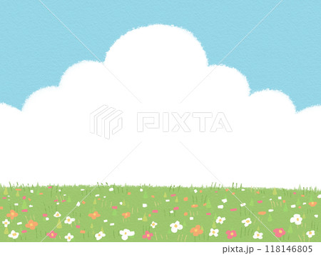 花が咲く草原と青空のフレーム 118146805