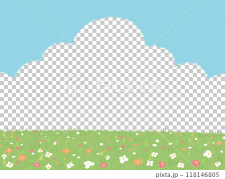 花が咲く草原と青空のフレーム 118146805