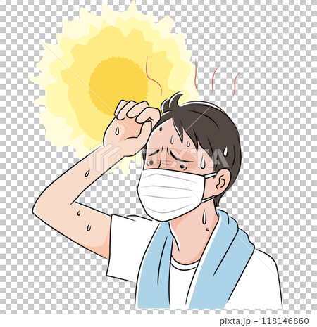 烈日下,戴著口罩的男人感覺很熱 烈日下,戴著口罩的男人感覺很熱 118146860