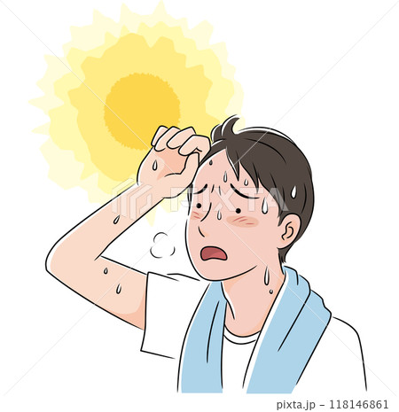 炎天下で暑がる若い男性 118146861