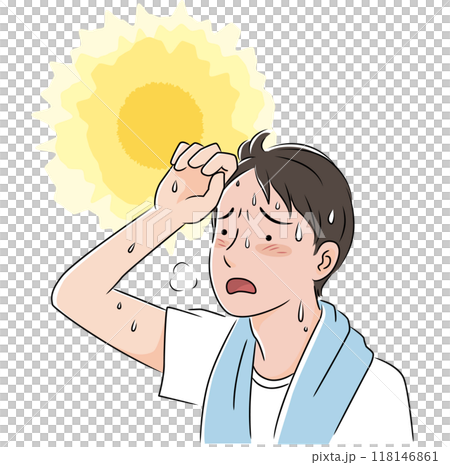 炎天下で暑がる若い男性 118146861