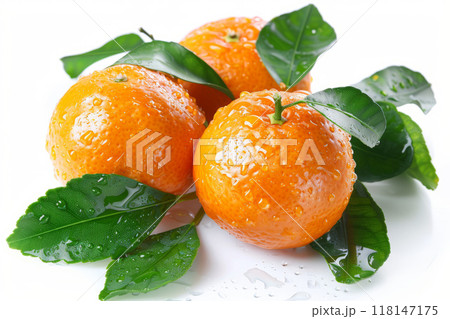 Fresh mandarin tangerine or clementine on white background. Healthy food concept. 118147175