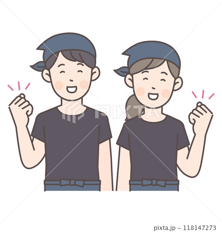 ガッツポーズする飲食店スタッフ上半身イラスト 118147273