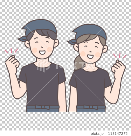 ガッツポーズする飲食店スタッフ上半身イラスト 118147273