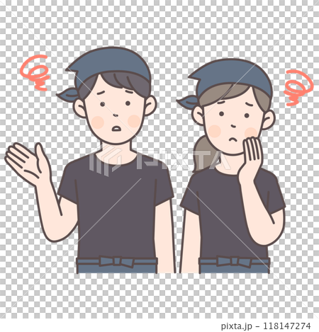 Illustration of a restaurant staff member with worries 118147274
