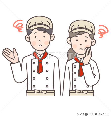 悩みがあるパン屋スタッフ上半身イラスト 118147435