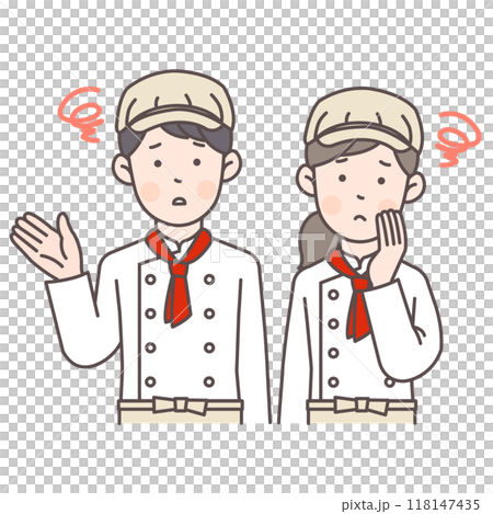 悩みがあるパン屋スタッフ上半身イラスト 118147435