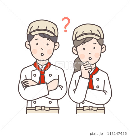 悩んでいるパン屋スタッフ上半身イラスト 118147436