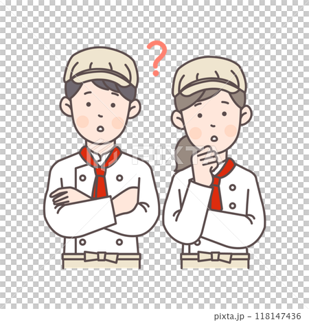 悩んでいるパン屋スタッフ上半身イラスト 118147436