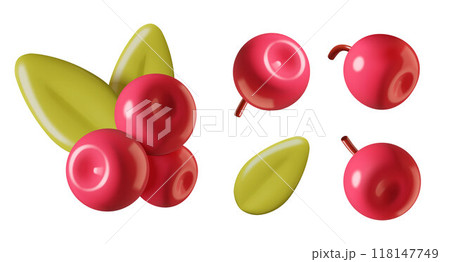 Cranberry 3d vector icon cartoon three dimensional red berries branch with leaves 118147749
