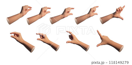 Kids hand gestures, signs set, showing size from big to small, measuring, isolated on white 118149279
