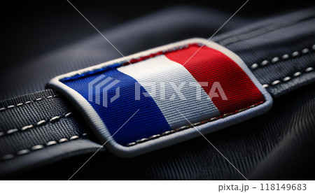 Close-up of a Clothing Label with French Flag Made of Fabric - Generative Ai 118149683