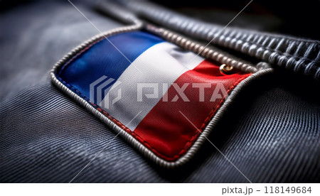 Close-up of a Clothing Label with French Flag Made of Fabric - Generative Ai 118149684