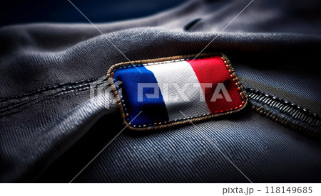 Close-up of a Clothing Label with French Flag Made of Fabric - Generative Ai 118149685