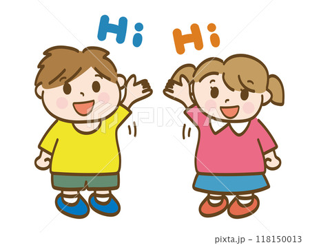 元気に手を上げて返事をする男の子と女の子の全身イラスト(小学生低学年、幼児) 元気に手を上げて返事をする男の子と女の子の全身イラスト(小学生低学年、幼児) 118150013