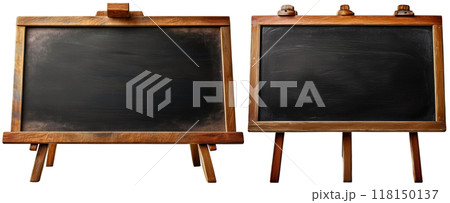 Empty Blackboards with Wooden Easel Isolated on White Background - Generative Ai 118150137