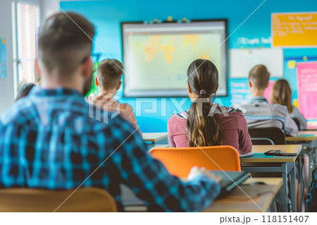 Educators conducting virtual lessons on an...のイラスト素材 [118151407] - PIXTA