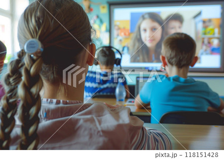 E-learning platform with educators hosting...のイラスト素材 [118151428] - PIXTA