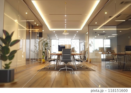 Contemporary office interior, 3D animation, flat design, clean and minimal 118151600