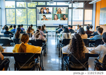 Virtual classroom setup with educators on an...のイラスト素材 [118151629] - PIXTA