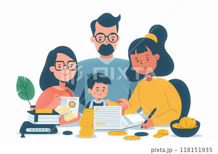 Family budget and financial planning, managing personal finances, flat vector illustration 118151935