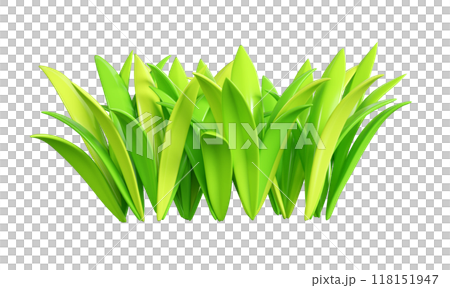 Green grass border 3d render illustration. Cartoon long tuft of greenery for summer, spring or Easter design. Field and grassland bunch. Frame from vegetation with sprout blade leaf. 118151947