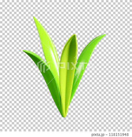 Green grass tuft 3d render illustration for spring and summer border or banner design. Cartoon field plant for Easter decoration. Garden and lawn greenery blade leaves. Outdoor vegetation. 118151948