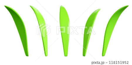 Green grass leaf 3d render illustration set for spring and summer border or banner design. Cartoon field plant for Easter decoration. Garden and lawn greenery blade leaves. Outdoor vegetation. 118151952