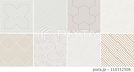 Collection of seamless weave geometric patterns. Monochrome repeatable striped textures - creative elegant backgrounds. Line art modern design Collection of seamless weave geometric patterns. Monochrome repeatable striped textures - creative elegant backgrounds. Line art modern design 118152506